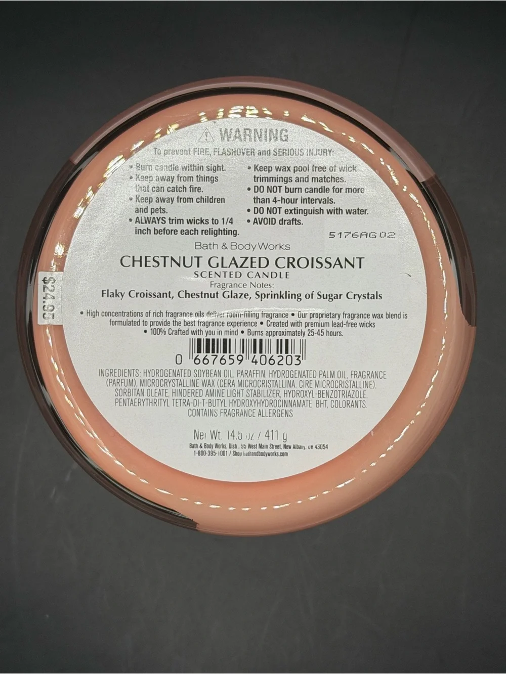 Bath & Body Works 3-Wick Chestnut Glazed Croissant Candle - 14.5 Oz - Picture 6 of 6